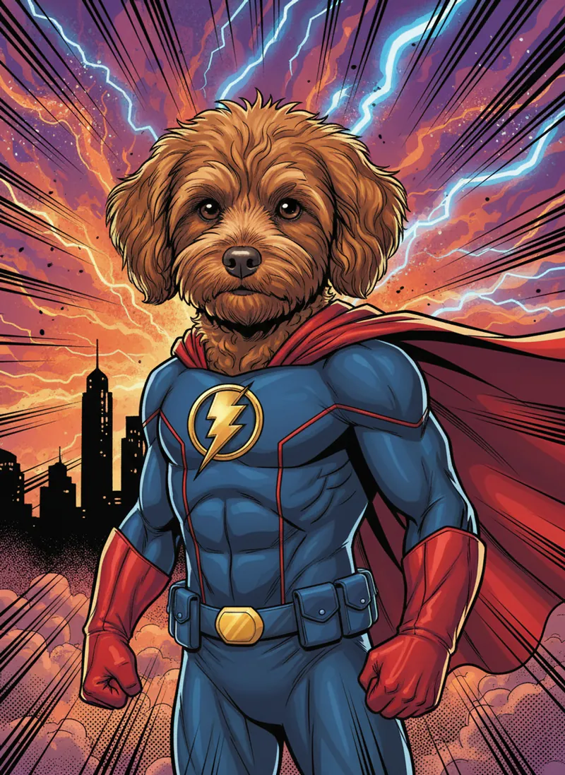 Superhero pet portrait example