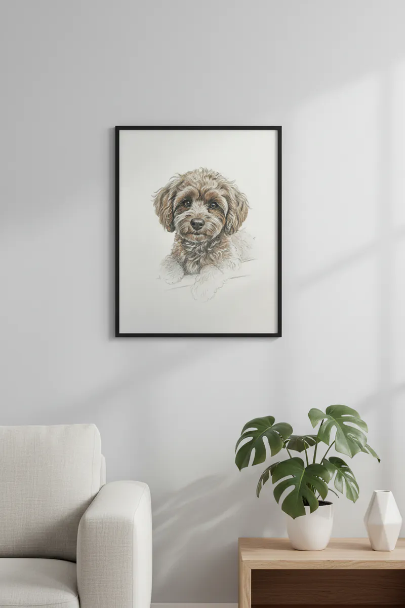 Pencil Sketch portrait in a frame on a wall